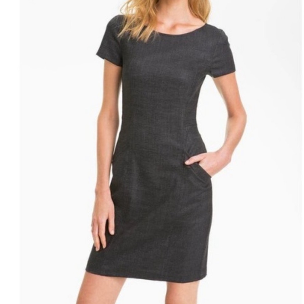 Theory Nuriana Charcoal Gray Ponte Knit Sheath Dress - 6